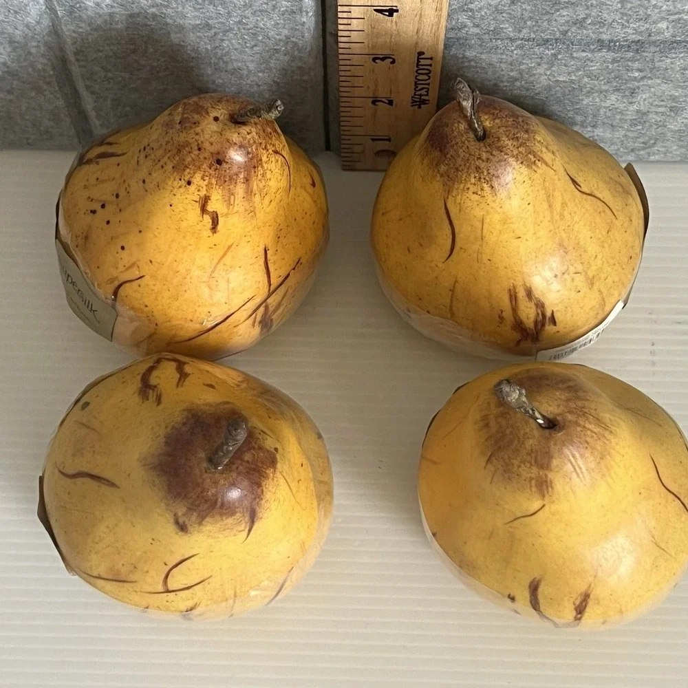 Set of 4 Silk Yellow Pears Weight Realistic Supersilk Home Decor Farmhouse